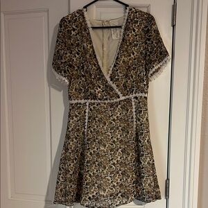 Floral Wrap Mini Dress with Lace Trim